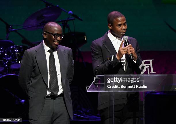 Dr. Olajide Williams and Doug E. Fresh speak onstage during The Root 100 2023 at The Apollo Theater on December 05, 2023 in New York City.