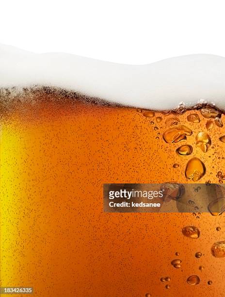 beer closeup isolated on white - beer bubbles stock pictures, royalty-free photos & images