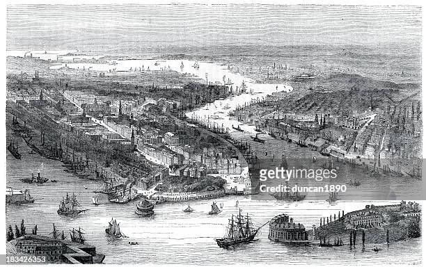 ilustrações de stock, clip art, desenhos animados e ícones de cidade de nova york em 1860 - século xviii