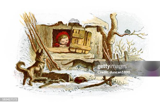 on a winters day - kids play house stock illustrations