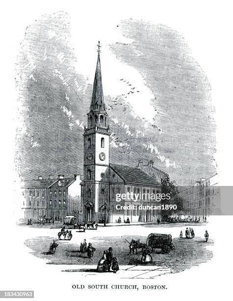 old south church und boston - colonial style stock-grafiken, -clipart, -cartoons und -symbole