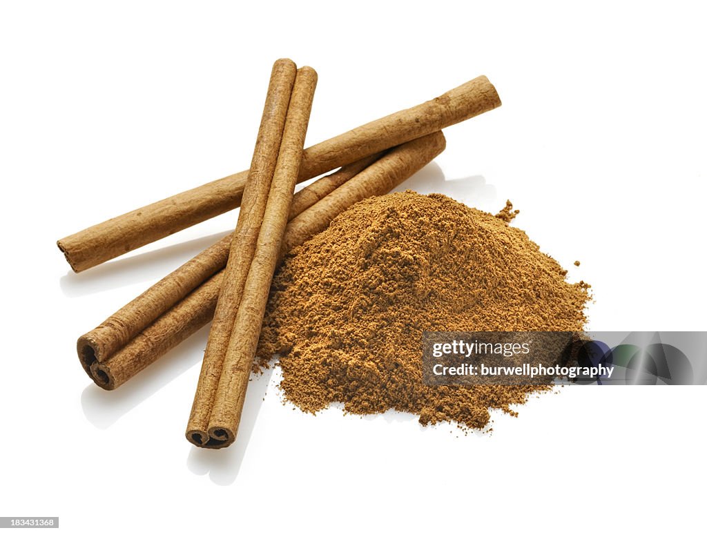 Cinnamon sticks and Powder, White Background