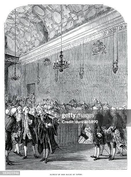 tumult in the house of lords - london 18th century stock illustrations