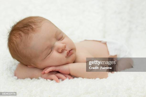 sweet sleeping newborn baby - full length - diaper girl stock pictures, royalty-free photos & images