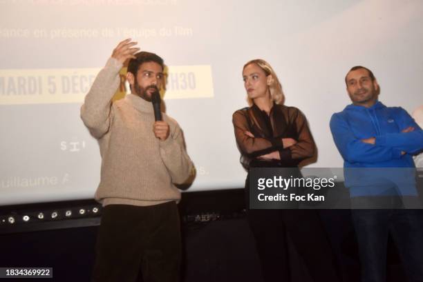 Director/actor Salim Kechiouche, Nora Arnezeder, Zinedine Soualem, Kevin Mischel and Carima Amarouche attend the "L'Enfant Du Paradis" Premiere at Le...