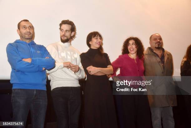 Zinedine Soualem, Kevin Mischel, Carima Amarouche, Naidra Ayadi and Sami Zitouni attend the "L'Enfant Du Paradis" Premiere at Le Silencio des Prés on...