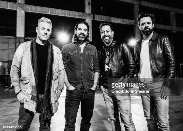Trevor Rosen, Geoff Sprung, Matthew Ramsey and Brad Tursi of Old Dominion seen backstage for All for the Hall a concert hosted by Keith Urban and...