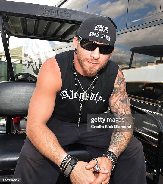 Singer/Songwriter Brantley Gilbert backstage during the First Annual Delta Country Jam - Day 2 on the Hollywood Casino back lot. October 5, 2013 in...