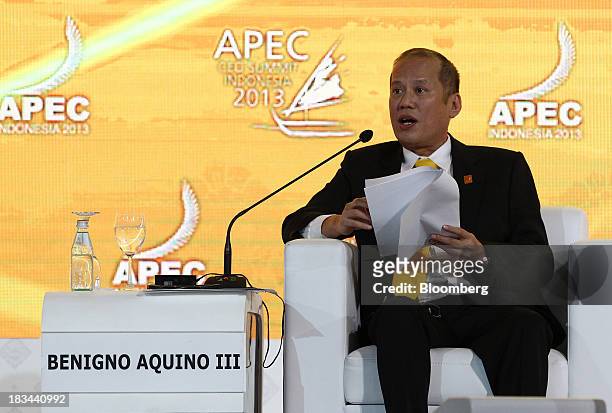 Benigno Aquino, president of the Philippines, speaks during a panel discussion at the Asia-Pacific Economic Cooperation CEO Summit in Nusa Dua, Bali,...