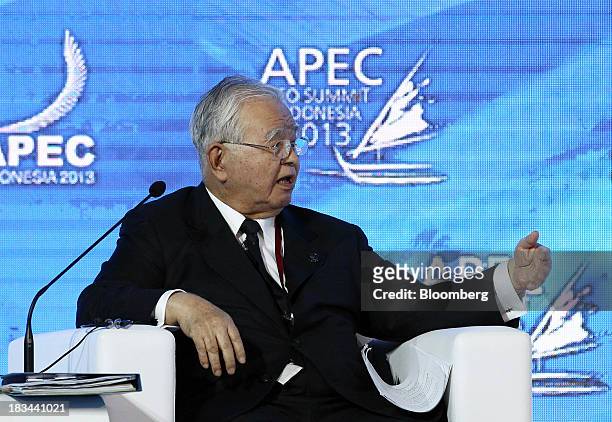 Hiromasa Yonekura, chairman of Sumitomo Chemical Co., speaks during a panel discussion at the Asia-Pacific Economic Cooperation CEO Summit in Nusa...