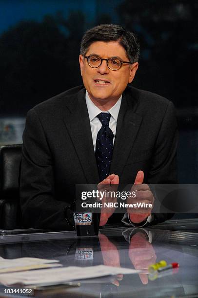 Pictured: Jack Lew, U.S. Treasury Secretary, appears on "Meet the Press" in Washington, D.C., Sunday, Oct. 6, 2013.