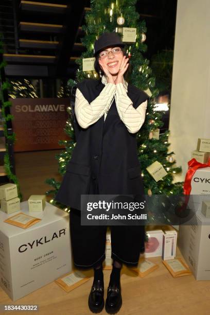 Billie Eilish attends Claudia Sulewski's launch of sustainable bodycare brand CYKLAR at Solawave House on December 05, 2023 in Los Angeles,...