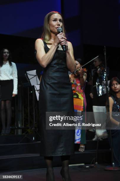 Kristen Bell performs at the Education Through Music Los Angeles 18th Annual Benefit Gala at Skirball Cultural Center on December 05, 2023 in Los...