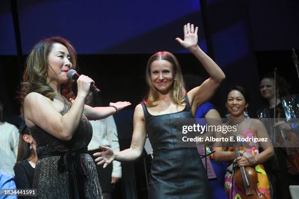 Lydia Lee and Kristen Bell attend the Education Through Music Los Angeles 18th Annual Benefit Gala at Skirball Cultural Center on December 05, 2023...