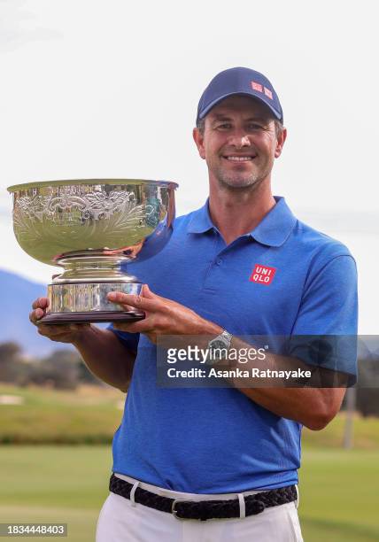Adam Scott of Australia holds the trophy after winning the 2023 Cathedral Invitational at Cathedral Lodge & Golf Club on December 06, 2023 in...
