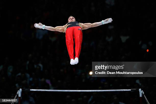 Andreas Bretschneider of Germany competes during the Horizontal Bar Final on Day Seven of the Artistic Gymnastics World Championships Belgium 2013...