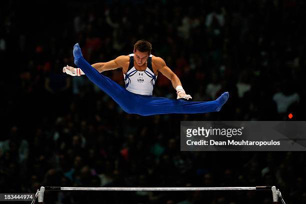 Samuel Mikulak of USA competes during the Horizontal Bar Final on Day Seven of the Artistic Gymnastics World Championships Belgium 2013 held at the...