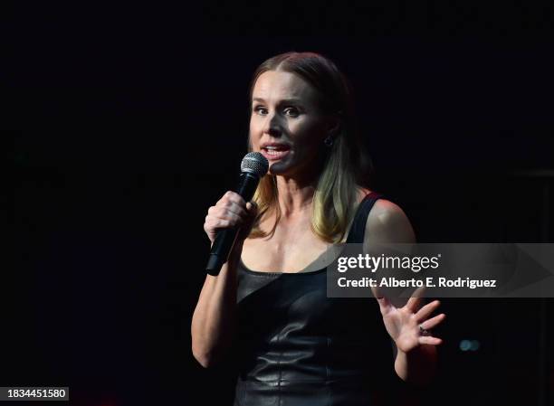 Kristen Bell performs at the Education Through Music Los Angeles 18th Annual Benefit Gala at Skirball Cultural Center on December 05, 2023 in Los...