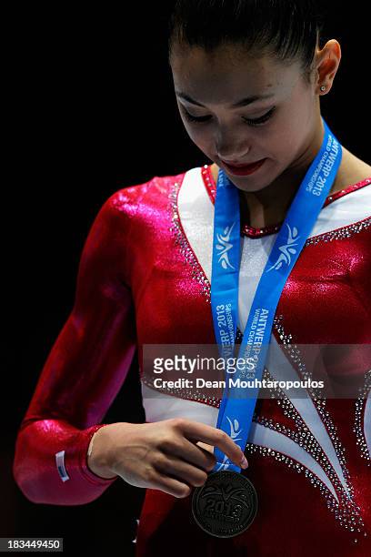 Kyla Ross of USA poses after winning the Silver medal in the Women's balance beam final on Day Seven of the Artistic Gymnastics World Championships...