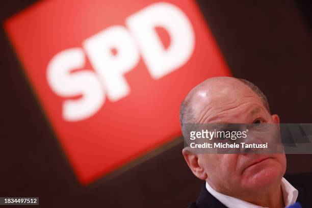 German Chancellor, Olaf Scholz attends the SPD federal congress on December 9, 2023 in Berlin, Germany. The party is meeting to elect its leadership....