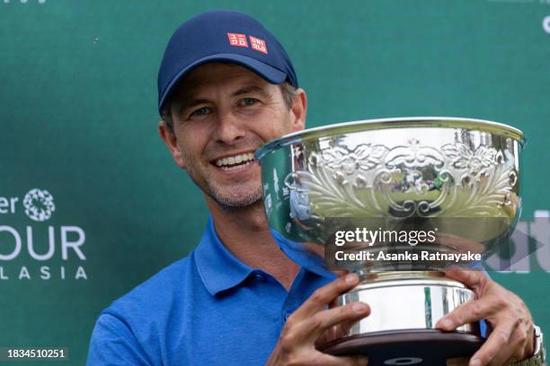 Adam Scott of Australia with his trophy after winning the 2023 Cathedral Invitational at Cathedral Lodge & Golf Club on December 06, 2023 in...