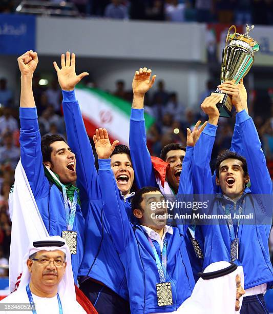 Amir Ghafour and Shahram Mahmoudi and Mehdi Mahdavi and Farhad Zarif and Seyed Mohammad Mousavi and Mir saeed Marouf in celebration during 17th Asian...