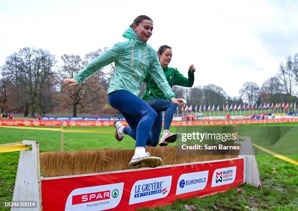 Brussels , Belgium - 9 December 2023; Ireland athletes Ava O'Connor, left, and Roisin Flanagan during a course inspection and training session ahead...