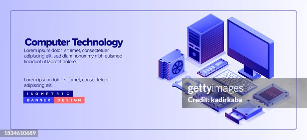 Computer technology icon set banner design, three dimensional and isometric drawing. Computer, microchip, cpu, external hard disk drive, memory card, mother board, hard drive, computer keyboard, ram. Computer technology icon set banner design, three dimensional and isometric drawing. Computer, microchip, cpu, external hard disk drive, memory card, mother board, hard drive, computer keyboard, ram.