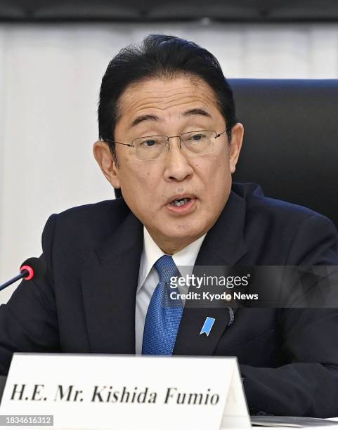 Japanese Prime Minister Fumio Kishida speaks at the closing session of the third meeting of the International Group of Eminent Persons for a World...