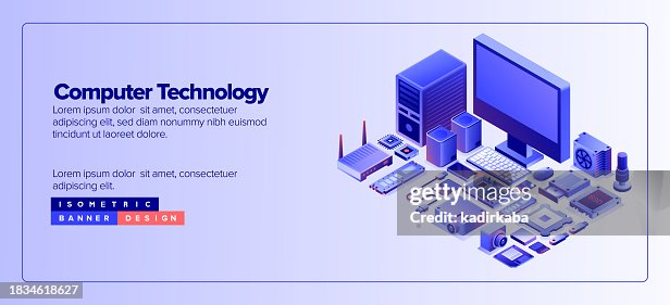 Computer technology icon set banner design, three dimensional and isometric drawing. Computer, microchip, cpu, external hard disk drive, memory card, mother board, hard drive, computer keyboard, ram. Computer technology icon set banner design, three dimensional and isometric drawing. Computer, microchip, cpu, external hard disk drive, memory card, mother board, hard drive, computer keyboard, ram.