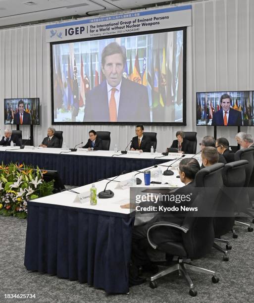 Special Presidential Envoy for Climate John Kerry delivers a video message at the third meeting of the International Group of Eminent Persons for a...
