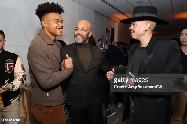 Elijah Wright, Jeffrey Wright and Evan Ross attend the after party for the special screening of Amazon and MGM Studios' "American Fiction" at Samuel...