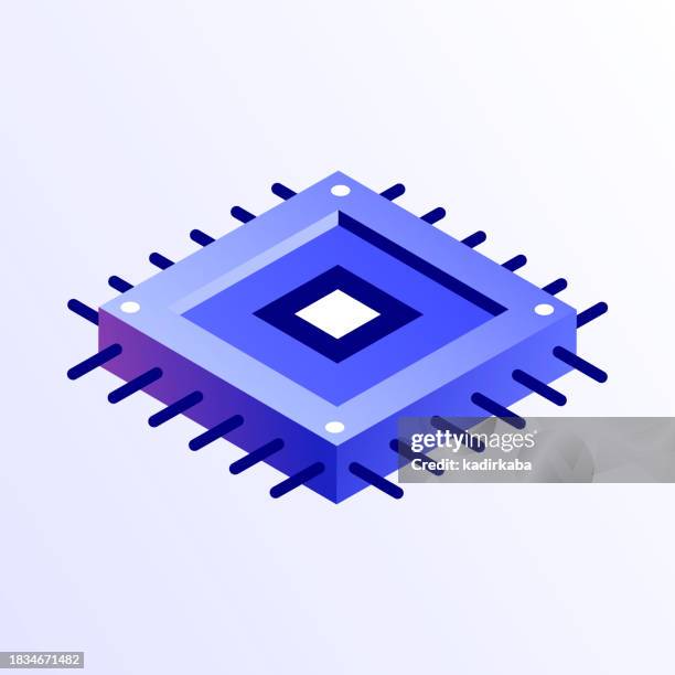microchip icon design, three dimensional and isometric drawing. - processor chip stock illustrations