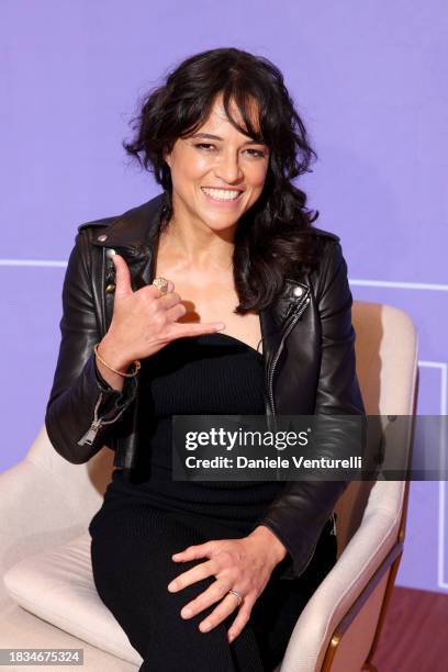 Michelle Rodriguez poses ahead of In Conversation with Michelle Rodriguez for Talent Day during the Red Sea International Film Festival 2023 on...