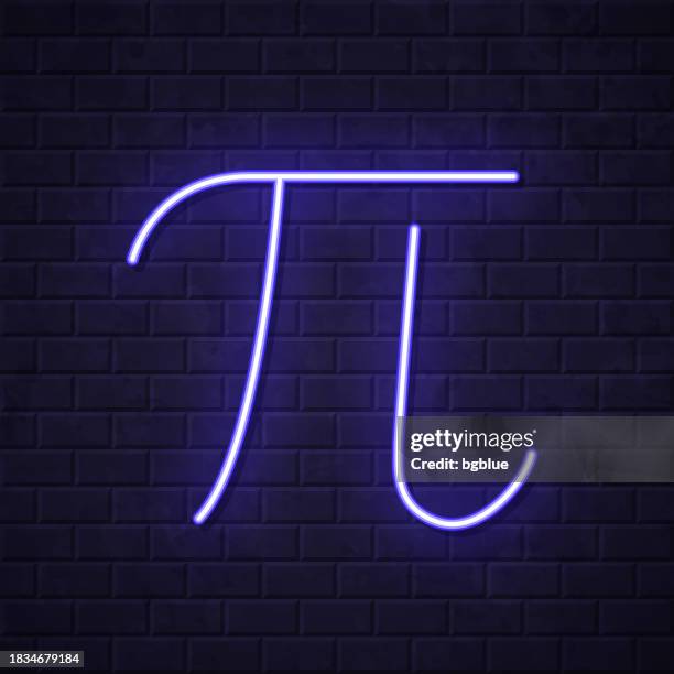 pi. glowing neon icon on brick wall background - math pi stock illustrations