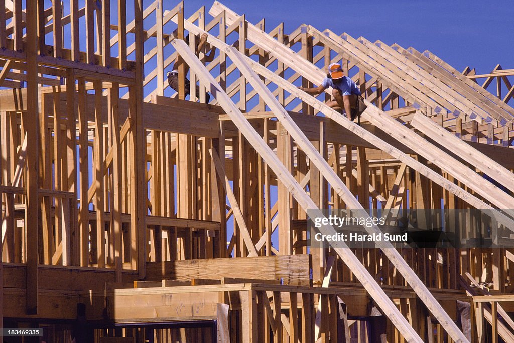 Wood framing of housing units under construction