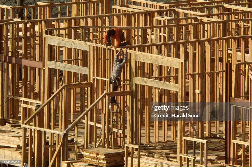 Wood framing of housing units under construction