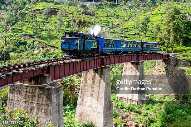 heritage train and bridge - india train stock-fotos und bilder