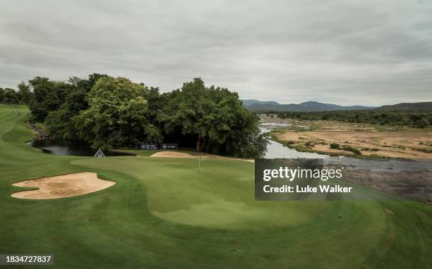 View of the 13th green prior to the Alfred Dunhill Championship at Leopard Creek Country Club on December 06, 2023 in Malelane, South Africa.