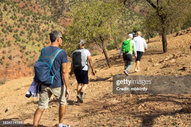 group of tourists on hiking - high atlas mountains stock pictures, royalty-free photos & images