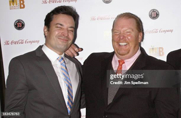 Personality Jimmy Fallon and chef Mario Batali attend 2nd Annual Mario Batali Foundation Honors Dinner at Del Posto Ristorante on October 6, 2013 in...