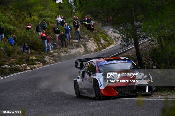 Drivers Takamoto Katsuta from Japan and Aaron Johnston from Ireland of Team Toyota Gazoo Racing WRT are struggling in their Toyota GR Yaris Rally1...