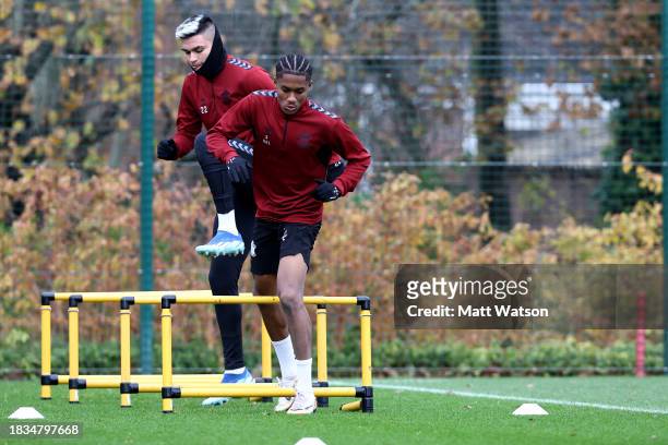 Jayden Meghoma of Southampton FC during a training session at the Staplewood Campus on December 05, 2023 in Southampton, England.