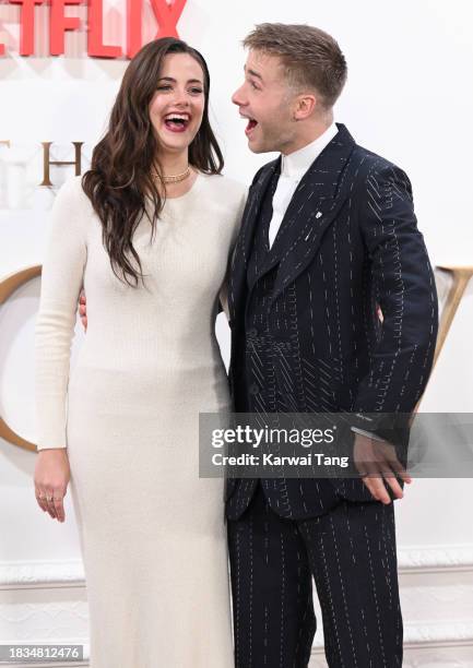 Meg Bellamy and Ed McVey attend "The Crown" Finale Celebration at The Royal Festival Hall on December 05, 2023 in London, England.