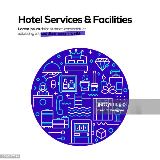 hotel services and facilities related line style banner design for web page, headline, brochure, annual report and book cover - resort concierge stock illustrations