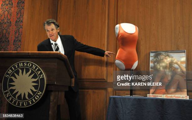 Nels Van Patten, tennis coach to the late actress Farrah Fawcett speaks during a ceremony in which items belonging Fawcett were enshrined in the...
