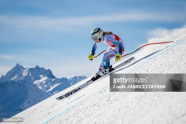 Norway's Ragnhild Mowinckel competes during the Women's Downhill race at the FIS Alpine Skiing World Cup event in St. Moritz, Switzerland, on...