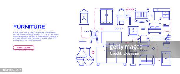 furniture related line style banner design for web page, headline, brochure, annual report and book cover - minimalist bedroom desk stock illustrations
