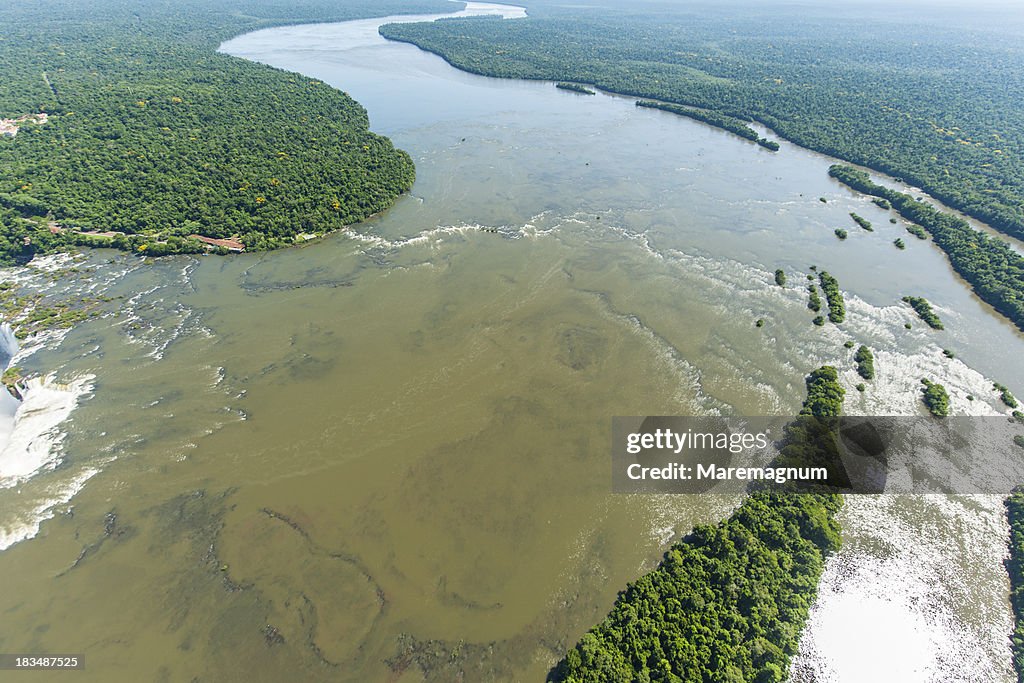 Iguazu Waterfall, helicopter view of Iguazu River