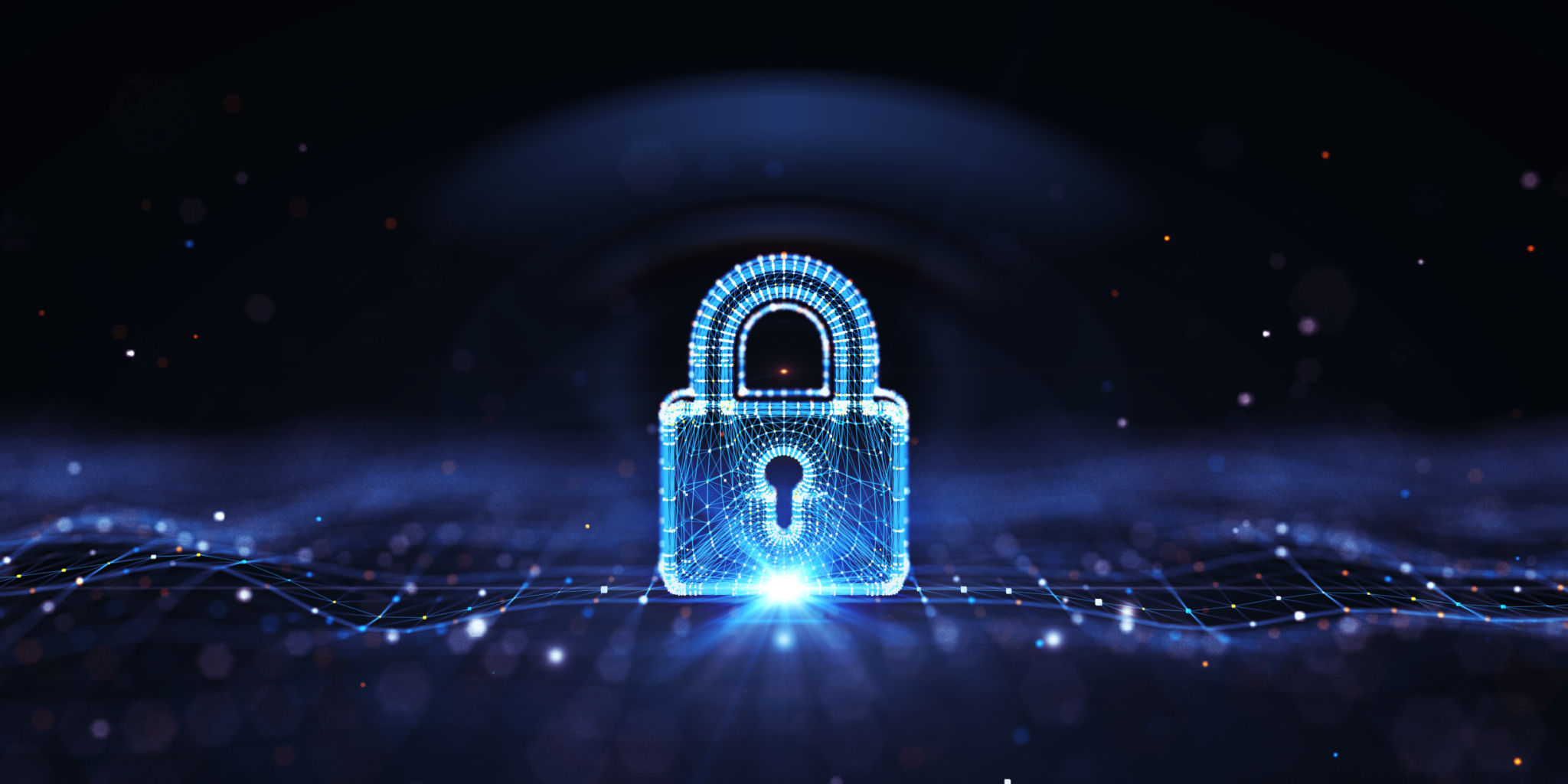 Lock. Network Security. Wire-Framed Lights Concept. Wide Lock. Network Security. Wire-Framed Lights Concept. Wide